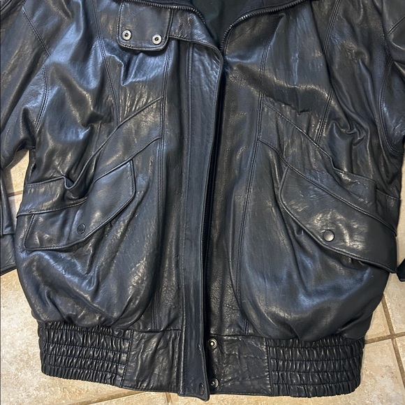 Vintage Gappaccio Leather ZIp Up Aviator Bomber Jacket Unisex size L - Picture 3 of 5